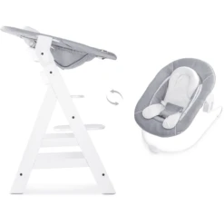 Hauck Hochstuhl Alpha Plus White Inklusive Bouncer Stretch Grey