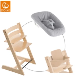 STOKKE® Mega Tripp Trapp® Set Hochstuhl Buche Natur Inkl. Newborn Set™ Grey Und Baby Set Natur