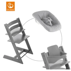 STOKKE® Mega Tripp Trapp® Set Hochstuhl Buche Storm Grey Inkl. Newborn Set™ Grey Und Baby Set Weiß
