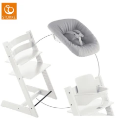 STOKKE® Mega Tripp Trapp® Set Hochstuhl Buche Weiß Inkl. Newborn Set™ Grey Und Baby Set Weiß