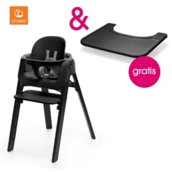 STOKKE® Steps™ Hochstuhl Buche Schwarz Inkl. Baby Set Schwarz + Gratis Tray Schwarz