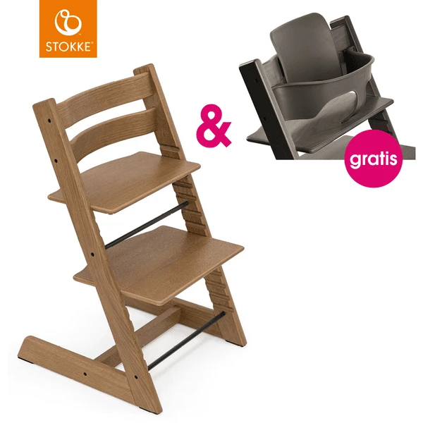 STOKKE® Tripp Trapp® Hochstuhl Oak Braun + Gratis Baby Set Hazy Grey 3 STOKKE® Tripp Trapp® Hochstuhl Oak Braun + Gratis Baby Set Hazy Grey